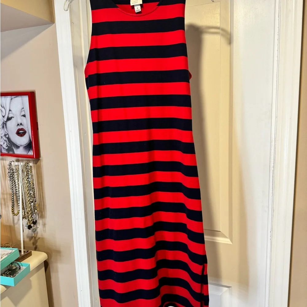 a new day Red and Navy Striped Tank Maxi Dress Size Medium - Picture 7 of 7